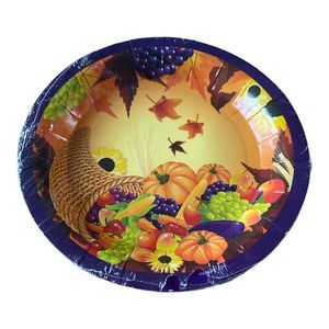 8 Count Thanksgiving Fall Harvest Party Paper Plates 7” Pumpkins Leaf Cornucopia